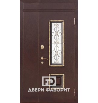 Недорогая дверь с верхней вставкой, модель с ковкой и стеклом