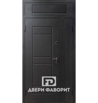 Недорогая двустворчатая дверь с верхней вставкой и отделкой МДФ