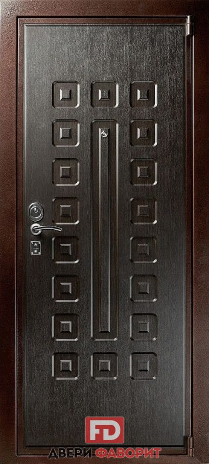 уличная дверь отделана черным мдф с фрезерным узором квадраты
