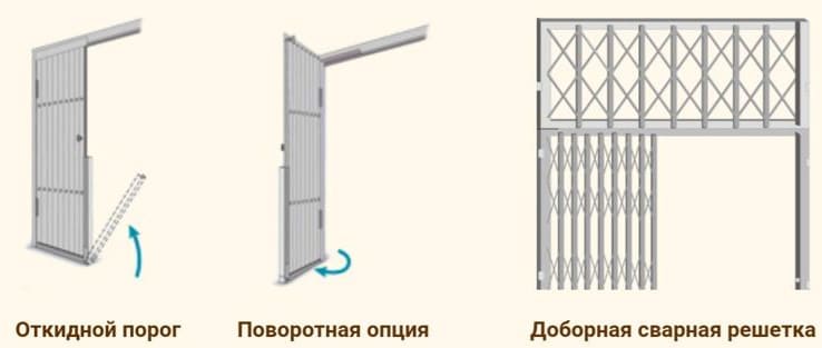 дополнительные опции для решетчатых раздвижных дверей